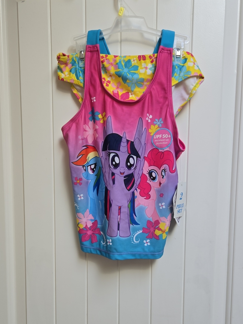NEW My Little Pony Pink & Blue Tankini Top with Yellow Floral Bikini Swim Suit